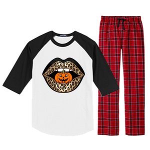 Halloween Cheetah Lips Pumpkin Stylish And Spooky Raglan Sleeve Pajama Set