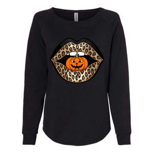 Halloween Cheetah Lips Pumpkin Stylish And Spooky Womens California Wash Sweatshirt