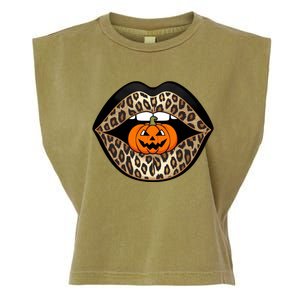 Halloween Cheetah Lips Pumpkin Stylish And Spooky Garment-Dyed Women's Muscle Tee