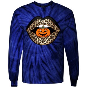 Halloween Cheetah Lips Pumpkin Stylish And Spooky Tie-Dye Long Sleeve Shirt