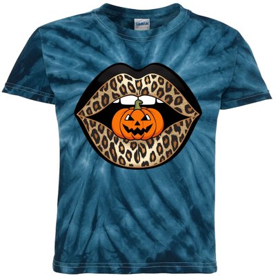 Halloween Cheetah Lips Pumpkin Stylish And Spooky Kids Tie-Dye T-Shirt