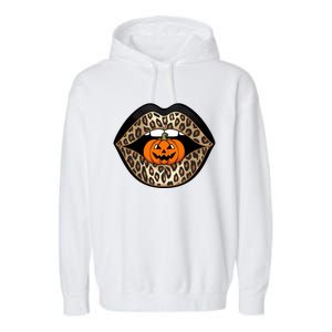 Halloween Cheetah Lips Pumpkin Stylish And Spooky Garment-Dyed Fleece Hoodie