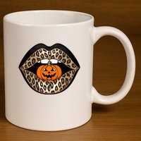 Halloween Cheetah Lips Pumpkin Stylish And Spooky 11oz C Handle Ceramic Mug