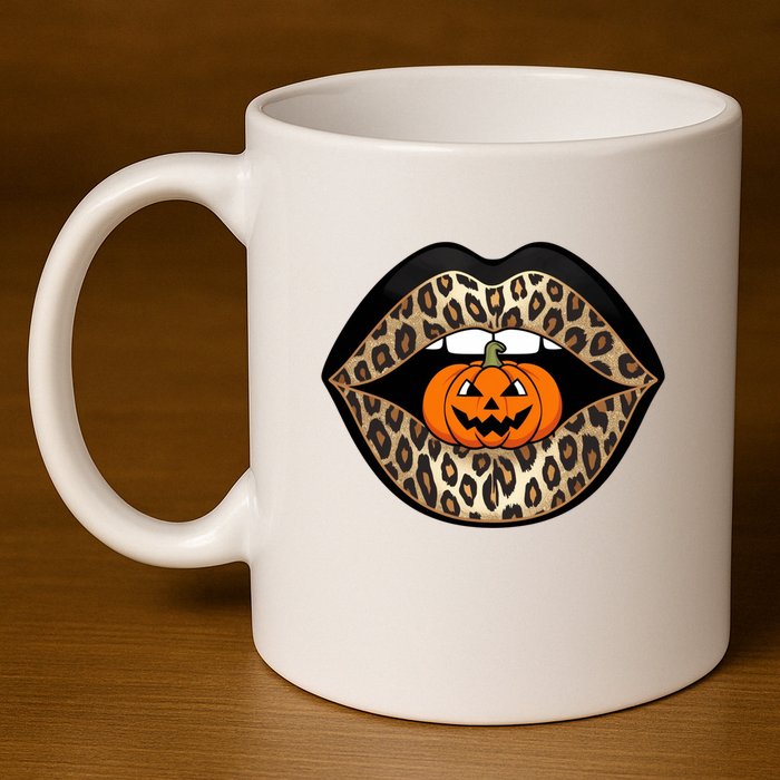 Halloween Cheetah Lips Pumpkin Stylish And Spooky 11oz C Handle Ceramic Mug