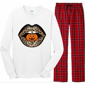 Halloween Cheetah Lips Pumpkin Stylish And Spooky Long Sleeve Pajama Set