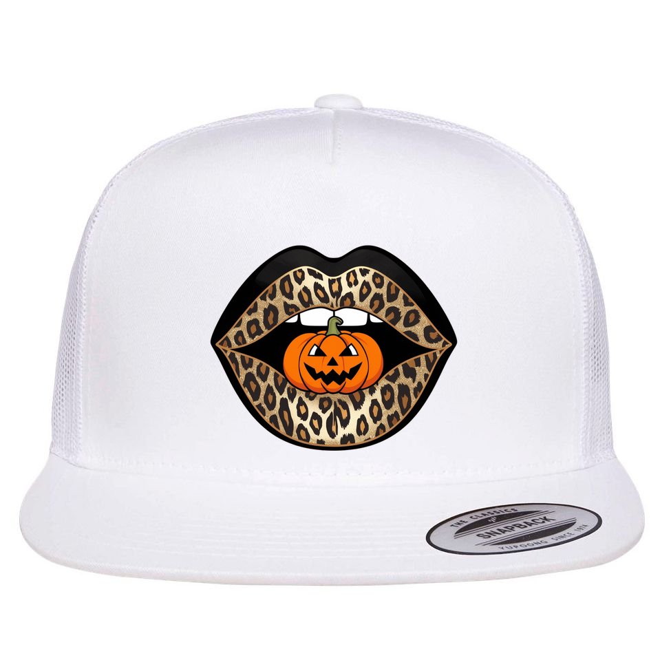Halloween Cheetah Lips Pumpkin Stylish And Spooky Flat Bill Trucker Hat