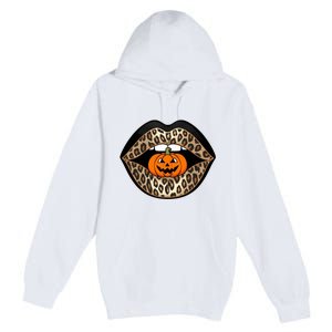 Halloween Cheetah Lips Pumpkin Stylish And Spooky Premium Pullover Hoodie