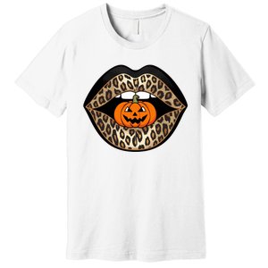 Halloween Cheetah Lips Pumpkin Stylish And Spooky Premium T-Shirt