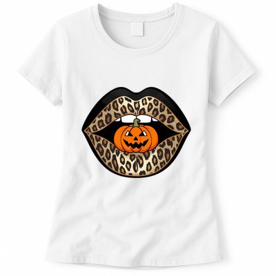 Halloween Cheetah Lips Pumpkin Stylish And Spooky Womens T-Shirt