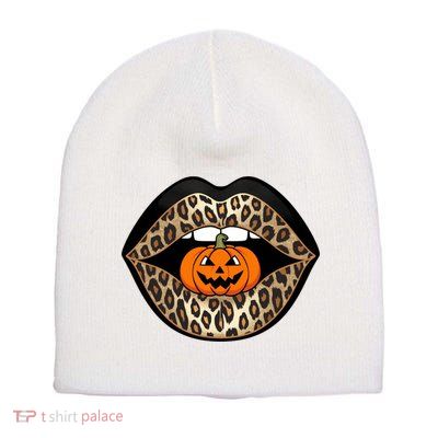 Halloween Cheetah Lips Pumpkin Stylish And Spooky Short Acrylic Beanie