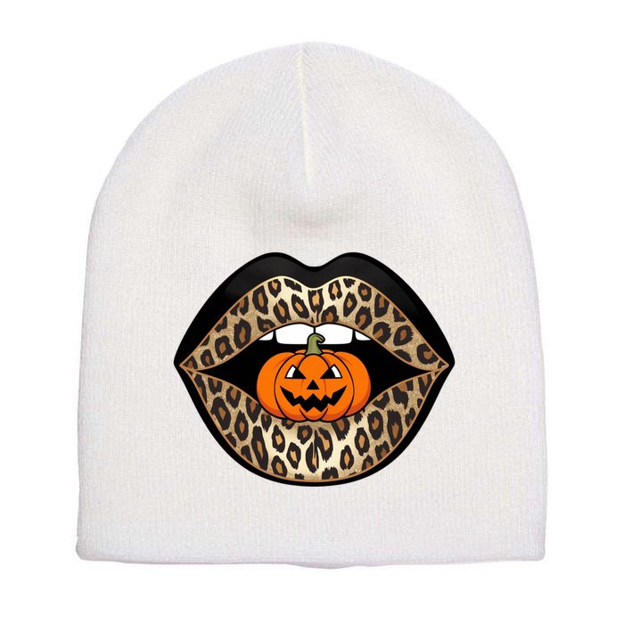 Halloween Cheetah Lips Pumpkin Stylish And Spooky Short Acrylic Beanie