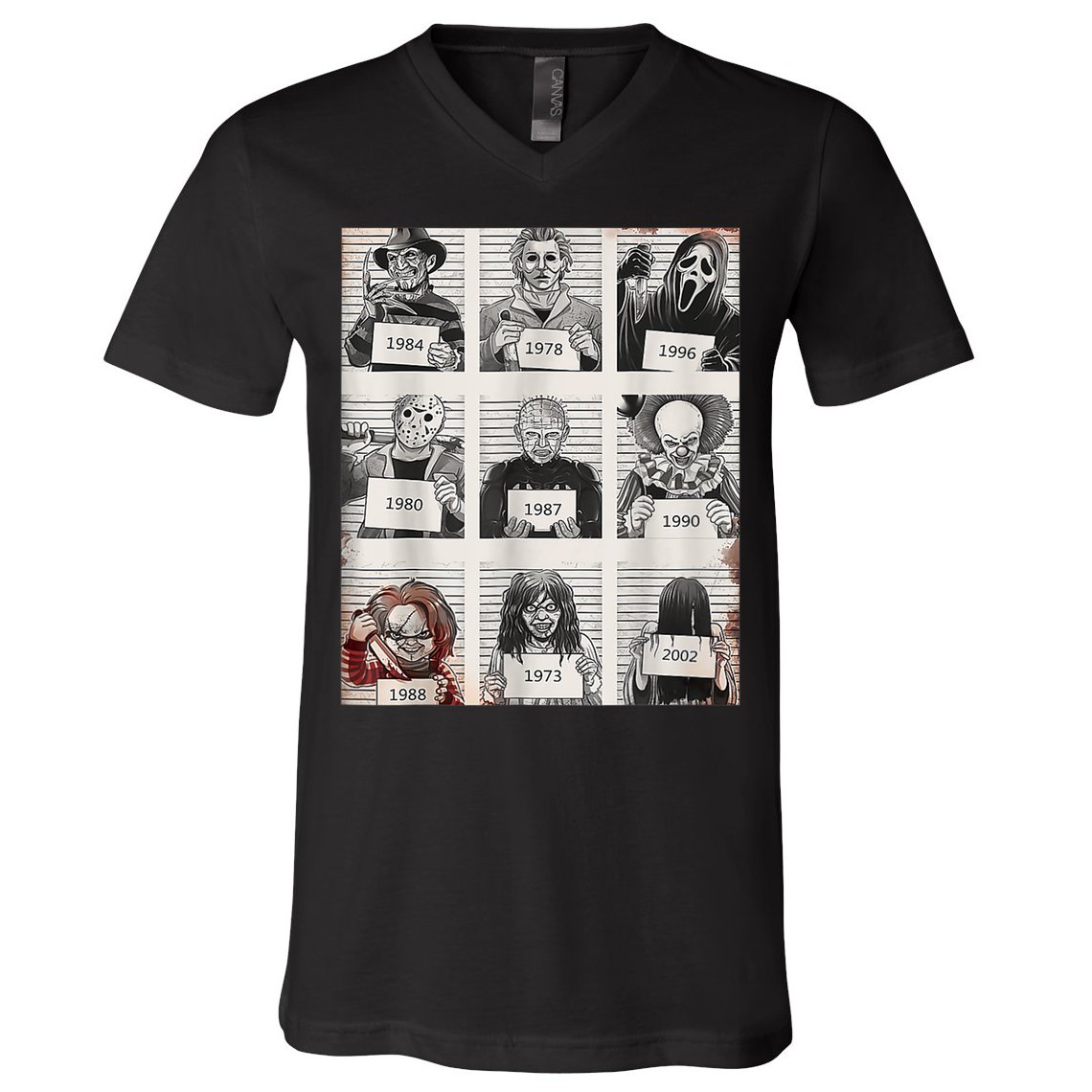 Halloween Creepy Legends Killer Mugshots Horror Fan V-Neck T-Shirt