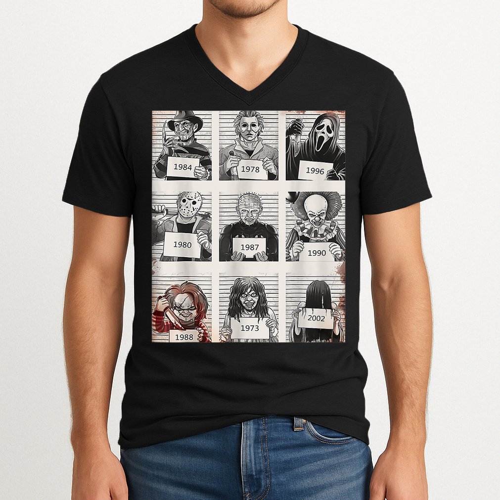 Halloween Creepy Legends Killer Mugshots Horror Fan V-Neck T-Shirt