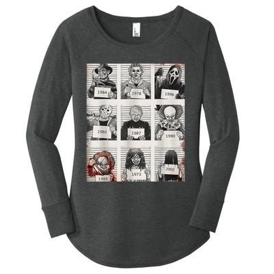 Halloween Creepy Legends Killer Mugshots Horror Fan Women's Perfect Tri Tunic Long Sleeve Shirt