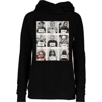 Halloween Creepy Legends Killer Mugshots Horror Fan Womens Funnel Neck Pullover Hood