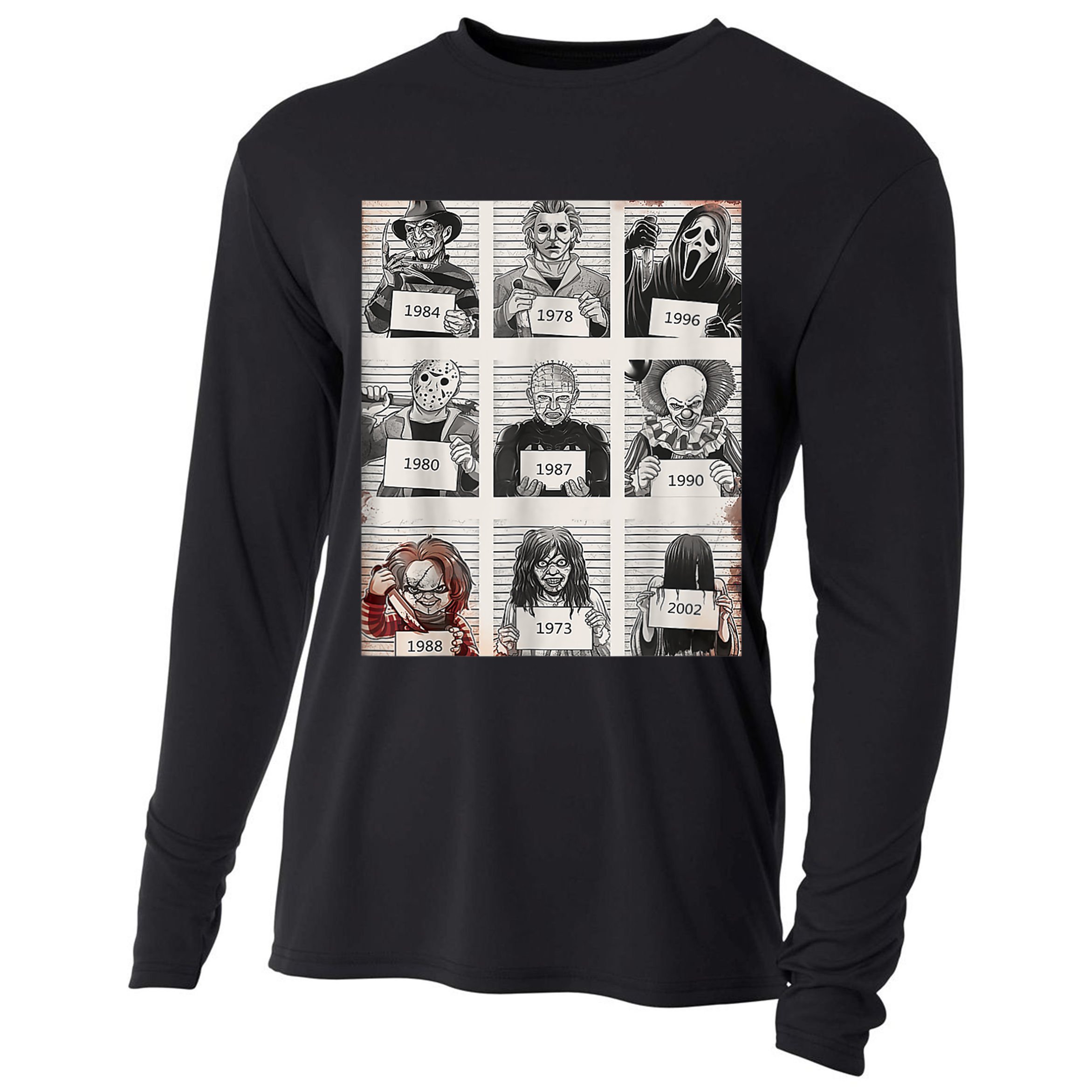 Halloween Creepy Legends Killer Mugshots Horror Fan Cooling Performance Long Sleeve Crew