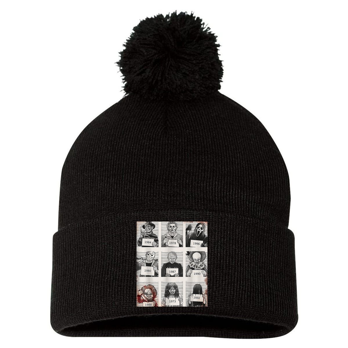 Halloween Creepy Legends Killer Mugshots Horror Fan Pom Pom 12in Knit Beanie
