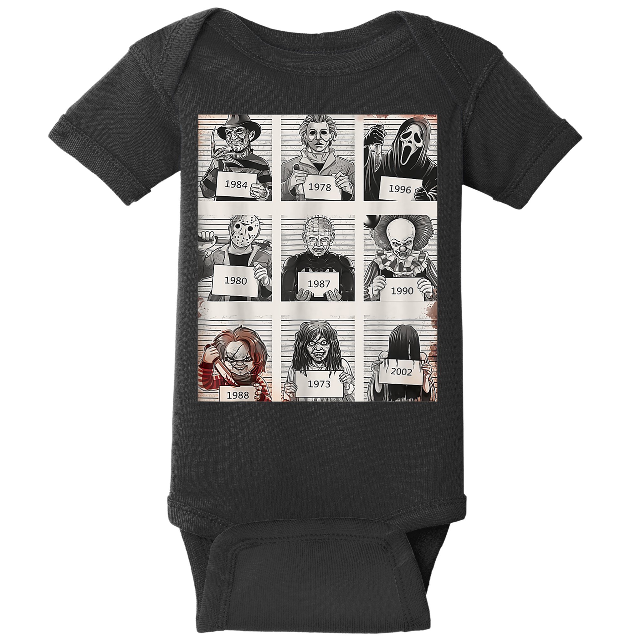 Halloween Creepy Legends Killer Mugshots Horror Fan Baby Bodysuit