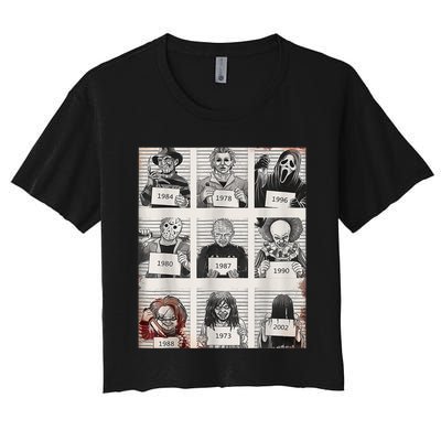 Halloween Creepy Legends Killer Mugshots Horror Fan Women's Crop Top Tee