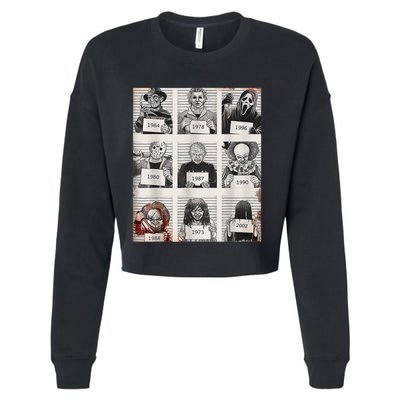 Halloween Creepy Legends Killer Mugshots Horror Fan Cropped Pullover Crew