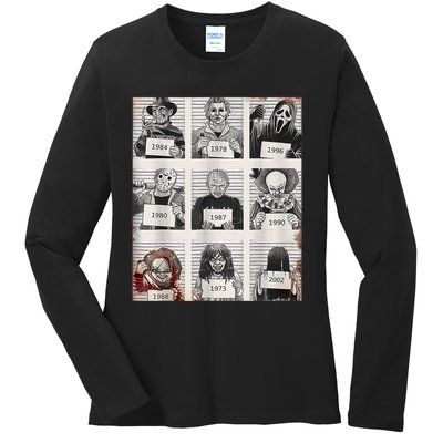 Halloween Creepy Legends Killer Mugshots Horror Fan Ladies Long Sleeve Shirt