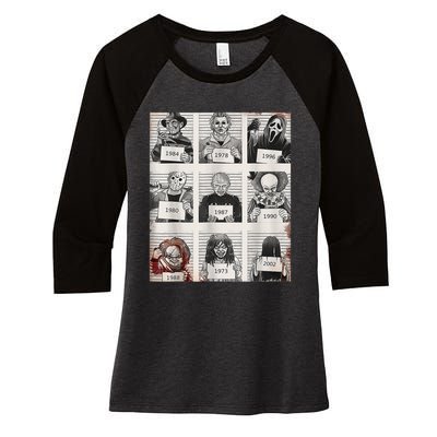 Halloween Creepy Legends Killer Mugshots Horror Fan Women's Tri-Blend 3/4-Sleeve Raglan Shirt