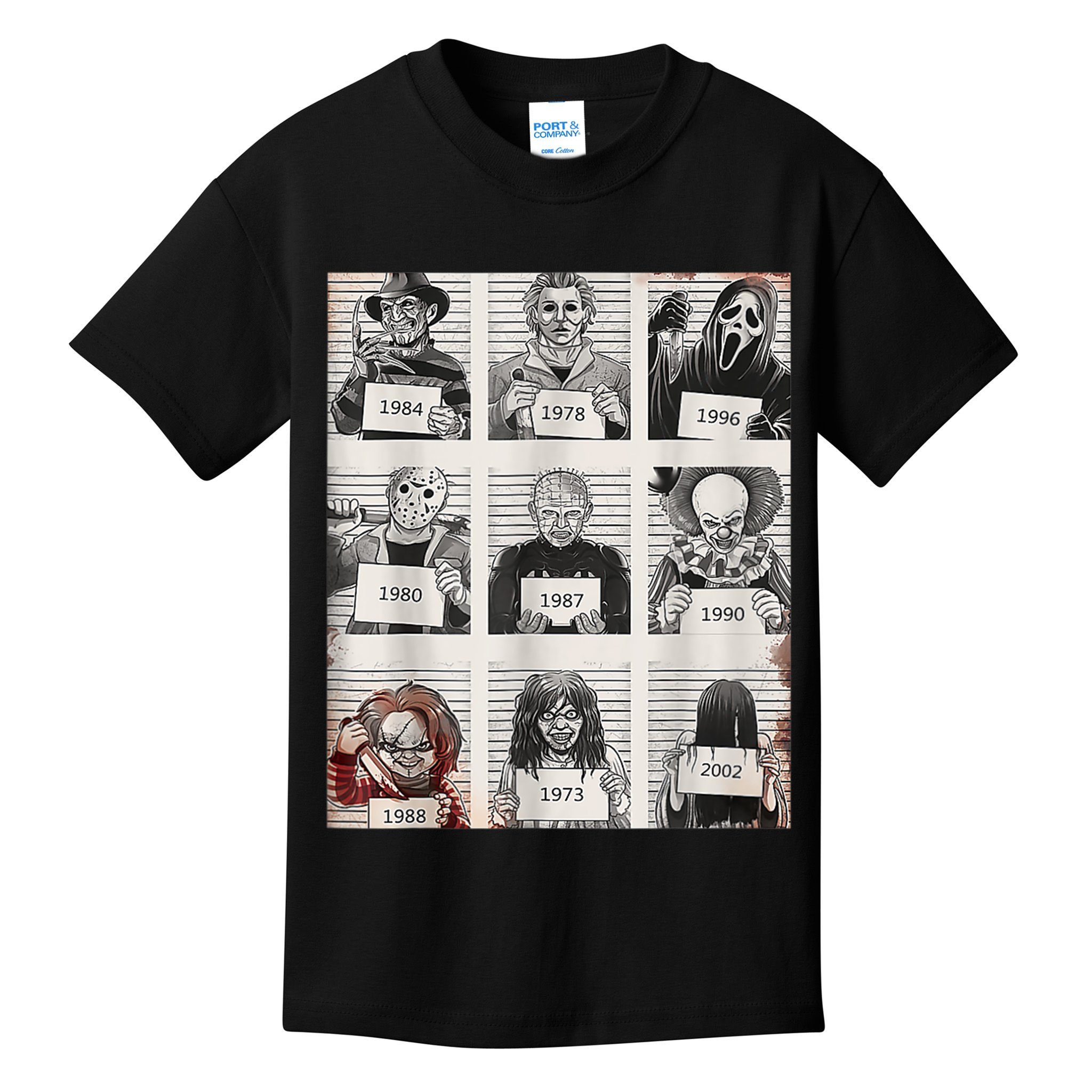 Halloween Creepy Legends Killer Mugshots Horror Fan Kids T-Shirt