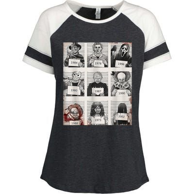 Halloween Creepy Legends Killer Mugshots Horror Fan Enza Ladies Jersey Colorblock Tee