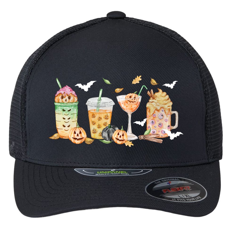Halloween Coffee Latte Lover Flexfit Unipanel Trucker Cap