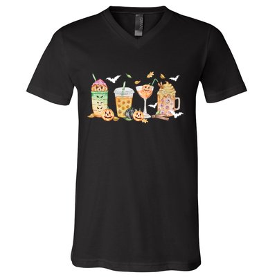 Halloween Coffee Latte Lover V-Neck T-Shirt