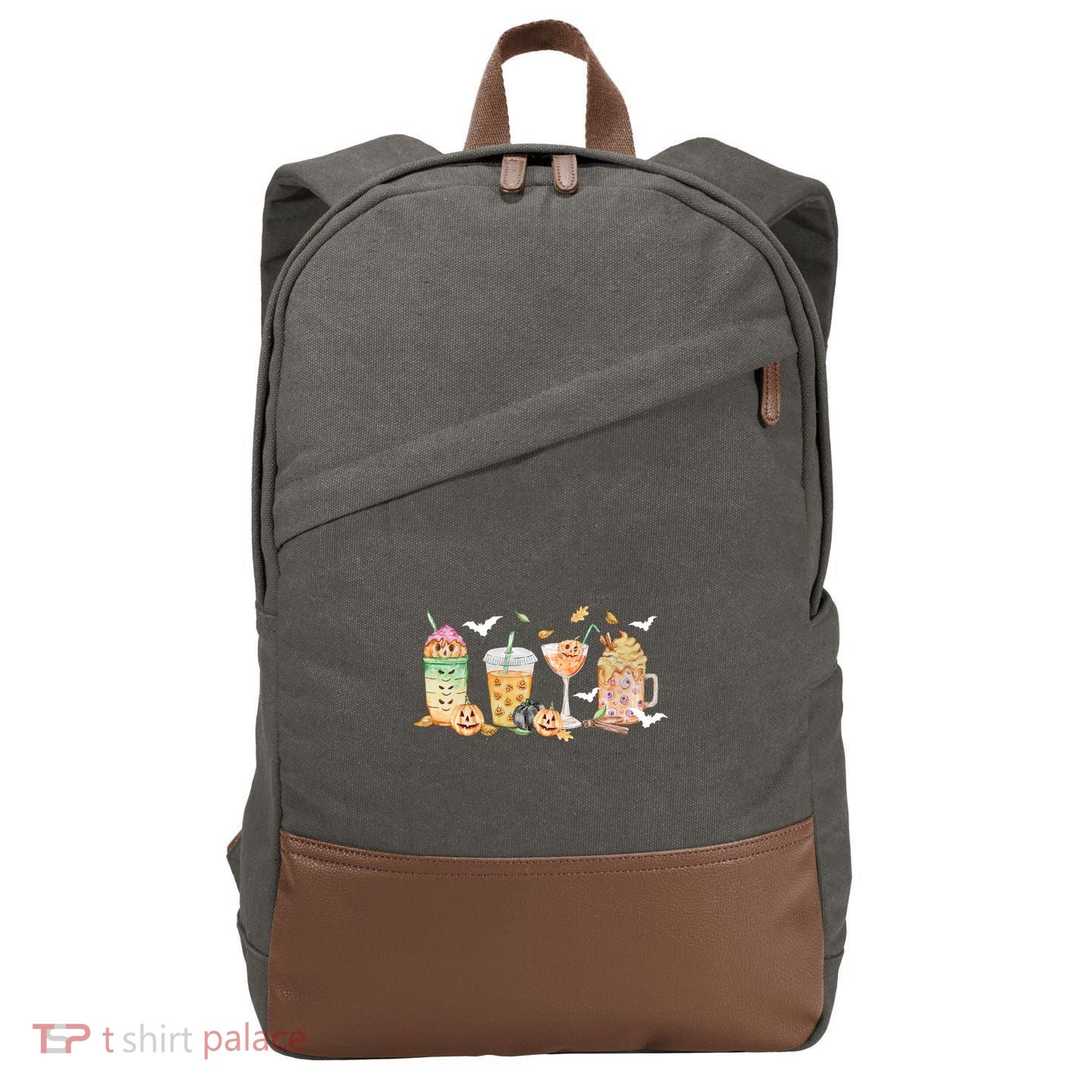 Halloween Coffee Latte Lover Cotton Canvas Backpack