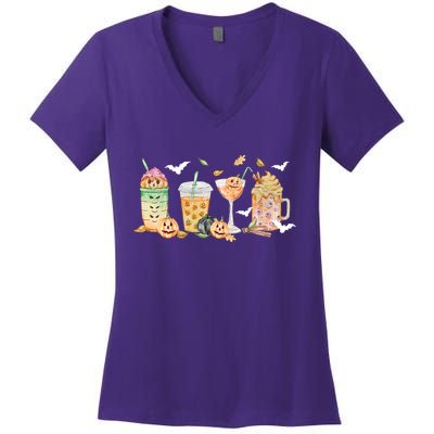 Halloween Coffee Latte Lover Women's V-Neck T-Shirt