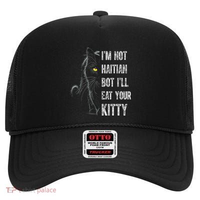 Haitian Cat Lover Kitty Lover High Crown Mesh Back Trucker Hat