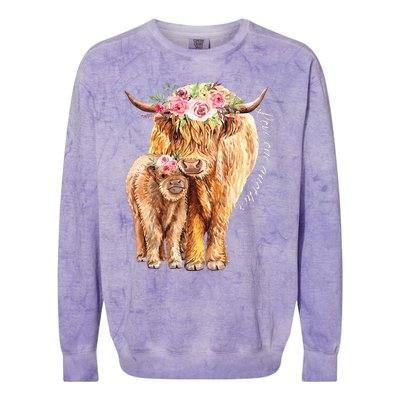 Highland Cattle Lover Cow Calf Farm Love One Another Cute Colorblast Crewneck Sweatshirt