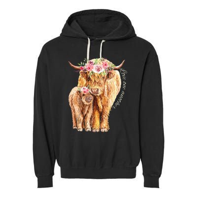 Highland Cattle Lover Cow Calf Farm Love One Another Cute Garment-Dyed Fleece Hoodie