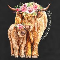 Highland Cattle Lover Cow Calf Farm Love One Another Cute 7 Panel Mesh Trucker Snapback Hat