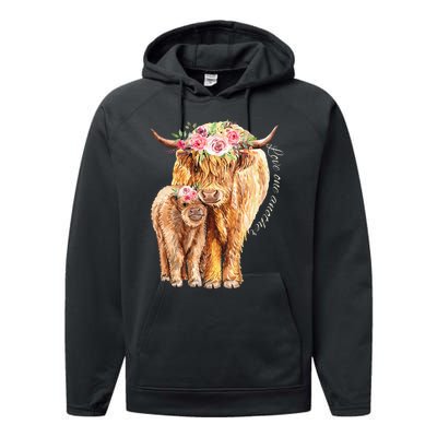 Highland Cattle Lover Cow Calf Farm Love One Another Cute Performance Fleece Hoodie