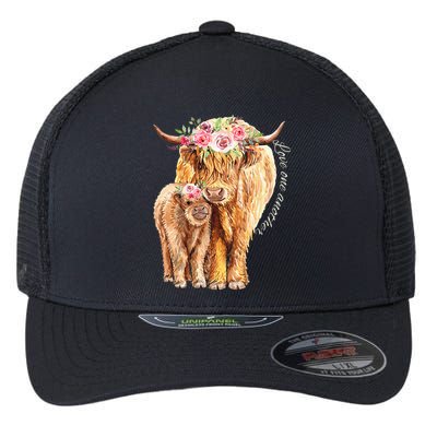 Highland Cattle Lover Cow Calf Farm Love One Another Cute Flexfit Unipanel Trucker Cap