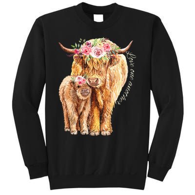 Highland Cattle Lover Cow Calf Farm Love One Another Cute Sweatshirt