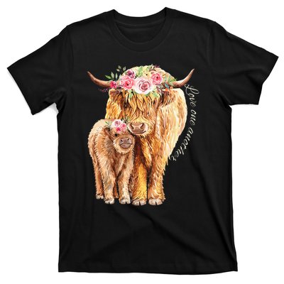 Highland Cattle Lover Cow Calf Farm Love One Another Cute T-Shirt