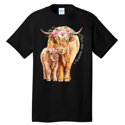 Highland Cattle Lover Cow Calf Farm Love One Another Cute Tall T-Shirt