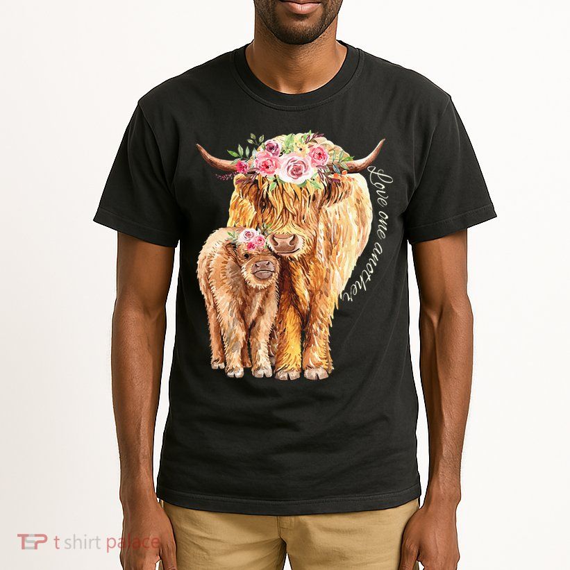 Highland Cattle Lover Cow Calf Farm Love One Another Cute Tall T-Shirt