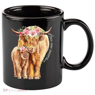 Highland Cattle Lover Cow Calf Farm Love One Another Cute 11oz C Handle Ceramic Mug