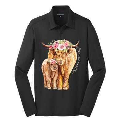 Highland Cattle Lover Cow Calf Farm Love One Another Cute Silk Touch Performance Long Sleeve Polo