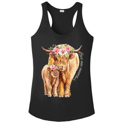 Highland Cattle Lover Cow Calf Farm Love One Another Cute Ladies PosiCharge Competitor Racerback Tank