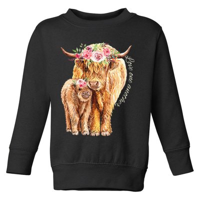 Highland Cattle Lover Cow Calf Farm Love One Another Cute Toddler Sweatshirt