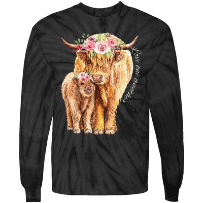 Highland Cattle Lover Cow Calf Farm Love One Another Cute Tie-Dye Long Sleeve Shirt