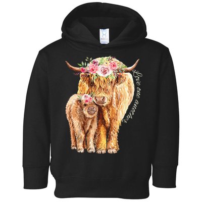 Highland Cattle Lover Cow Calf Farm Love One Another Cute Toddler Hoodie