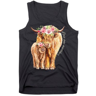 Highland Cattle Lover Cow Calf Farm Love One Another Cute Tank Top