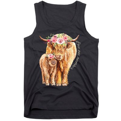 Highland Cattle Lover Cow Calf Farm Love One Another Cute Tank Top